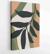 Canvas schilderij - Earth tone natural colors foliage line art boho plants drawing with abstract shape 2 -    – 1912771936 - 40-30 Vertical