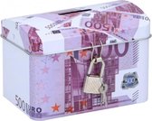 spaarpot 500 euro 11,6 x 8 cm staal paars/wit