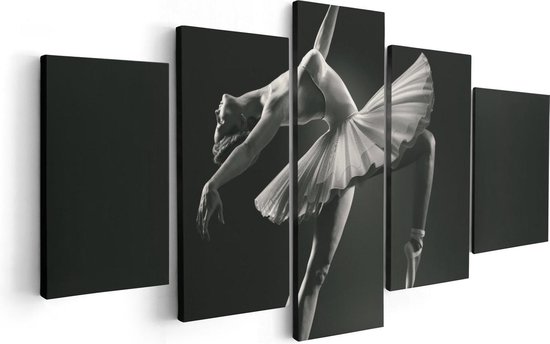 Artaza Canvas Schilderij Vijfluik Ballerina op Haar Tenen - Ballet - Zwart Wit - 100x50 - Foto Op Canvas - Canvas Print