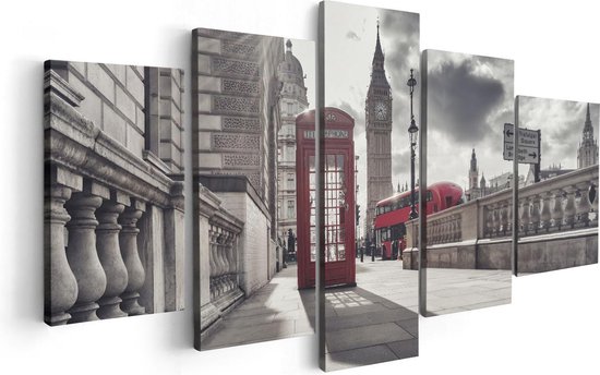 Artaza Canvas Schilderij Vijfluik Rode Telefooncel in Londen bij de Big Ben - 100x50 - Foto Op Canvas - Canvas Print