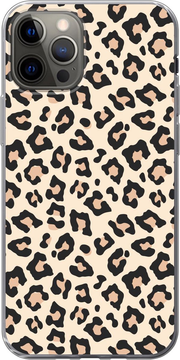 Telefoonhoesje Geschikt voor iPhone 13 Pro hoesje - Wit - Roze - Luipaardprint - Siliconen Telefoonhoesje Telefoonhoesje
