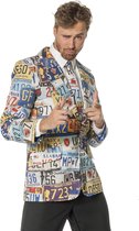 Wilbers - Feesten & Gelegenheden Kostuum - Colbert Multi Print On The Road Man - multicolor - Maat 54 - Carnavalskleding - Verkleedkleding