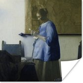 Poster Brieflezende vrouw in het blauw - Johannes Vermeer - 75x75 cm