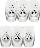 Clayre & Eef Waterglas set van 6 7*12 cm / 320 ml Transparant Glas Vogeltjes en Hartjes Drinkbeker Drinkglas Sapglas