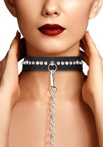 Diamond Studded Collar With Leash - Black - Bondage Toys