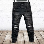 Zwarte jeans met scheuren en witte print 96883 -s&C-122/128-spijkerbroek jongens