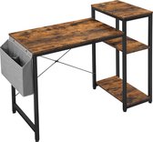 Homestoreking computertafel met planken op drie niveaus en zijvak - industrieel vintage design - bruin en zwart