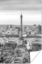 Poster Luchtfoto van de Eiffeltoren in Parijs - zwart wit - 20x30 cm