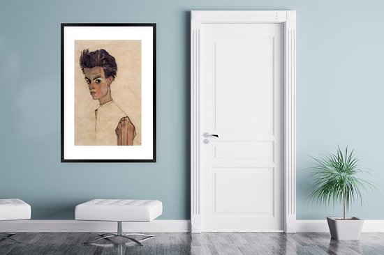 Cadre photo avec affiche - Autoportrait avec chemise rayée - Egon Schiele - 80x120 cm - Cadre pour affiche