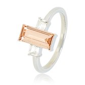 *My Bendel - Zilverkleurige ring met zacht roze steen - Zilverkleurige ring met zachtroze kristal steen - Met luxe cadeauverpakking