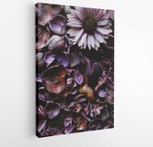 Canvas schilderij - Top view on a purple floral pattern of dried flowers. Nature background concept.  -  596583458 - 115*75 Vertical