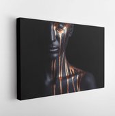 Canvas schilderij - Art fashion makeup. An amazing woman with black makeup and leaking gold paint  -     705779236 - 80*60 Horizontal