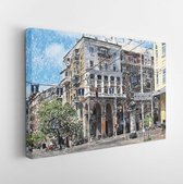 Canvas schilderij - Sketch color drawing of Kyiv city, Ukraine, Saksaganskogo street, vector version -     137719742 - 40*30 Horizontal