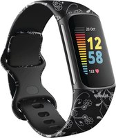 Siliconen Smartwatch bandje - Geschikt voor Black Floral Fitbit Charge 5 bandje - Strap-it Horlogeband / Polsband / Armband - Maat: Maat S