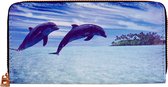 Portemonnee met 2 dolfijnen bij tropisch eiland - 19,5x10cm