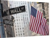 Amerikaanse vlaggen op Wall Street in New York City - Foto op Dibond - 90 x 60 cm