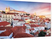 De skyline van de oudste wijk Alfama in Lissabon  - Foto op Dibond - 90 x 60 cm