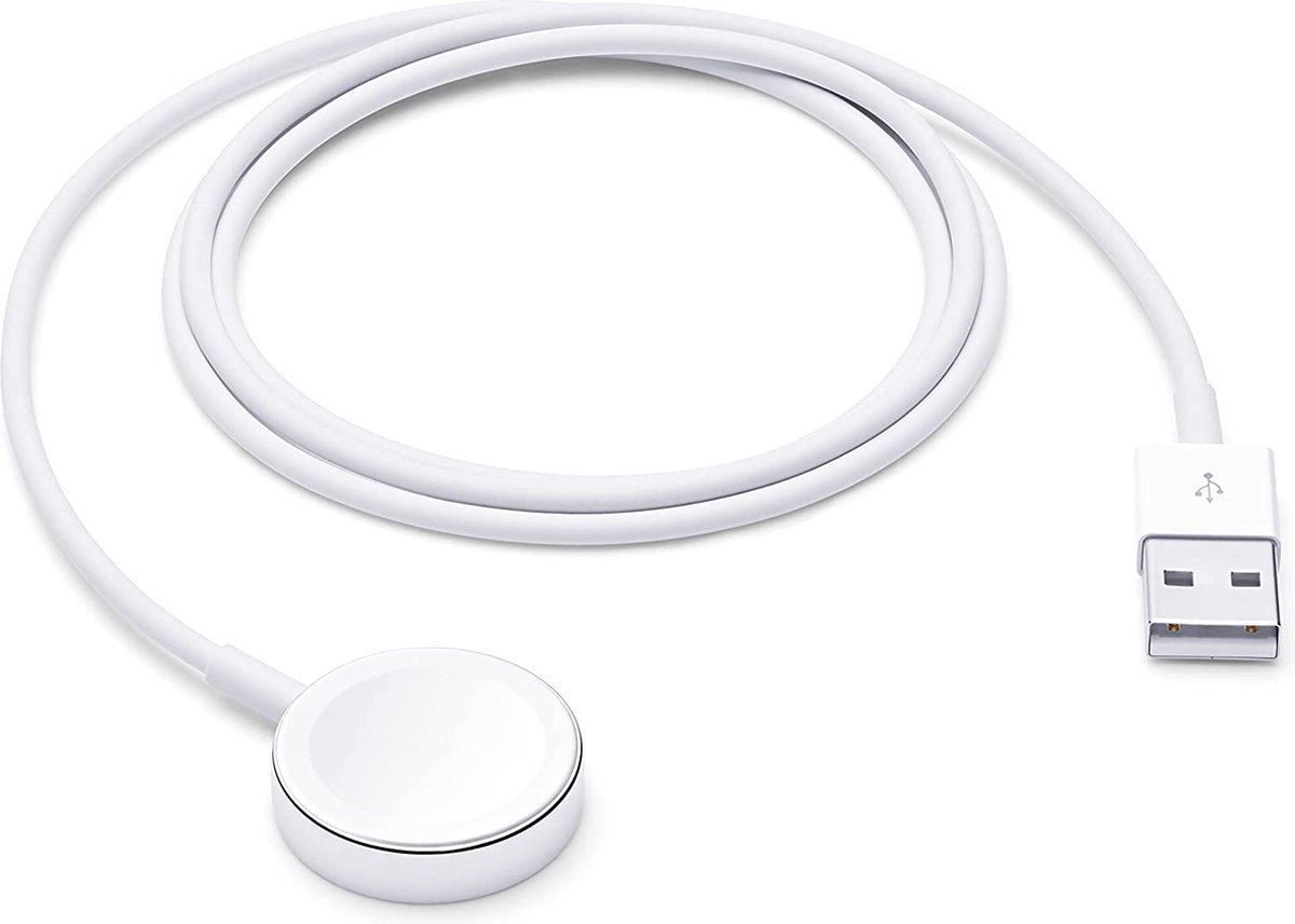 Case2go - Oplaadkabel geschikt voor Apple Watch Series 1 / 2 / 3 / 4 / 5 / 6 / 7 / 8 / SE - USB-kabel - 1.00 meter - Wit - Case2go