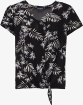 TwoDay geknoopt dames T-shirt bloemenprint - Zwart - Maat S