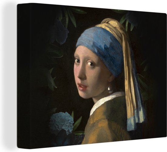 Canvas Schilderij Meisje met de parel - Johannes Vermeer - Bloemen - Wanddecoratie