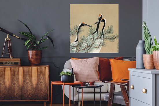 Stickers muraux - Film autocollant - Feuilles - Grue - Japonais - Vintage - 80x80 cm - Film adhésif - Stickers muraux Chambre d'enfant - Papier peint autocollant