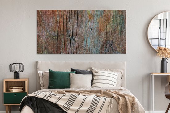 Toile Peinture Industrielle - Bois - Arc-en-Ciel - Vintage - 160x80 cm - Décoration murale