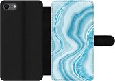 Bookcase Geschikt voor iPhone SE 2020 telefoonhoesje - Marmer print - Blauw - Lijn - Met vakjes - Wallet case met magneetsluiting