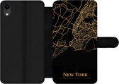 Étui pour iPhone XR Bookcase - New York - Carte - Or - Avec poches - Étui portefeuille avec fermeture magnétique