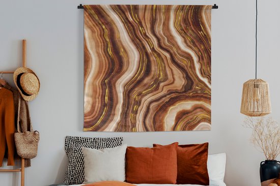 Tapisserie - Tissu mural - Marbre - Doré - Marron - 120x120 cm - Tapisserie