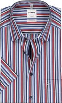 OLYMP Luxor comfort fit overhemd - korte mouw - rood met wit en blauw gestreept (contrast) - Strijkvrij - Boordmaat: 40