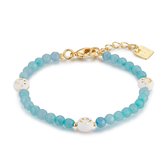 Twice As Nice Armband in goudkleurig edelstaal, turquoise parels, 3 smileys 17 cm+3 cm