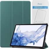 Case2go - Tablet hoes & Screenprotector geschikt voor Samsung Galaxy Tab S8 - 11 Inch - Auto Wake/Sleep functie - Donker Groen