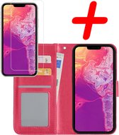 iPhone 13 Mini Hoesje Bookcase Met Screenprotector - iPhone 13 Mini Case Hoes Cover - iPhone 13 Mini Screenprotector - Donker Roze