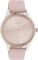 OOZOO Timepieces - Zilveren/Rosé gouden horloge met roze leren band - C10951 - Ø40