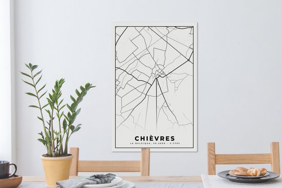 Toile Peinture Carte – Plan d'étage – Plan de Ville – Chièvres – België – Zwart Wit - 40x60 cm - Décoration murale