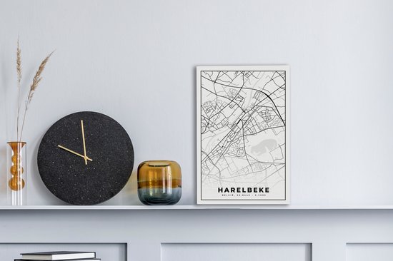 Peinture sur Toile België – Harelbeke – Plan de Ville – Carte – Zwart Wit – Carte - 20x30 cm - Décoration murale