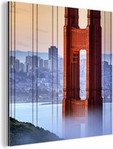 Wanddecoratie Metaal - Aluminium Schilderij Industrieel - Golden Gate Bridge en San Francisco op de achtergrond - 90x90 cm - Dibond - Foto op aluminium - Industriële muurdecoratie - Voor de woonkamer/slaapkamer