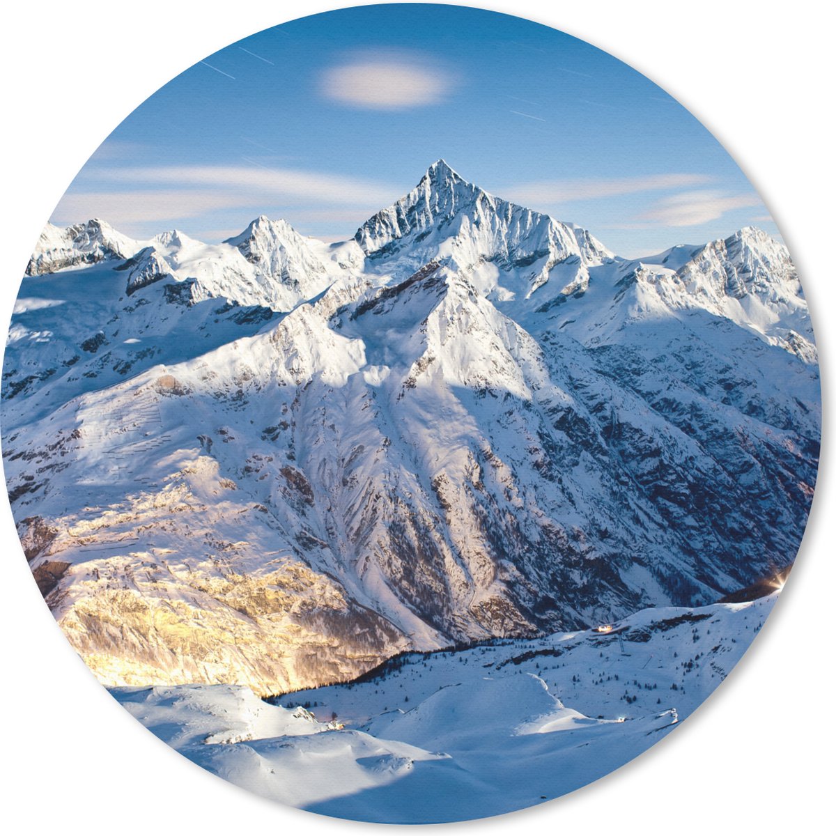 Muismat rond 20x20 cm - Mousepad Zwitserse Alpen tijdens de winter - Ronde muismatten