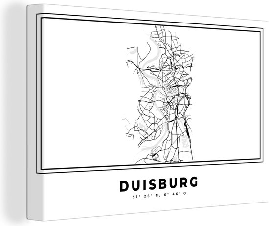 Canvas schilderij 150x100 cm - Wanddecoratie Zwart Wit – Duitsland – Plattegrond – Stadskaart – Kaart – Duisburg - Muurdecoratie woonkamer - Slaapkamer decoratie - Kamer accessoires - Schilderijen