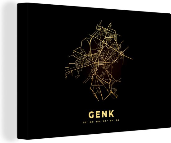 Canvas Schilderij Kaart - Plattegrond - België - Goud – Genk – Stadskaart - 120x80 cm - Wanddecoratie