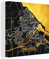 Canvas Schilderij Delfzijl - Black and Gold - Plattegrond - Stadskaart - Kaart - 50x50 cm - Wanddecoratie