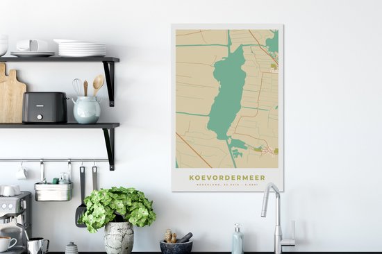 Peinture sur toile Koevordermeer - Carte - Vintage - Carte - Plan de ville - 40x60 cm - Décoration murale