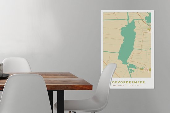 Peinture sur toile Koevordermeer - Carte - Vintage - Carte - Plan de ville - 40x60 cm - Décoration murale
