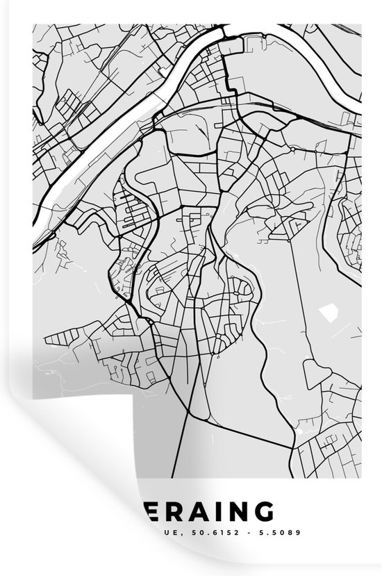 Stickers muraux - België - Seraing - Plan de la ville - Carte - Zwart Wit - Carte - 80x120 cm - Film adhésif