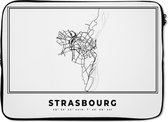 Laptophoes 13 inch - Strasbourg - Zwart Wit – Plattegrond – Stadskaart – Kaart - Laptop sleeve - Binnenmaat 32x22,5 cm - Zwarte achterkant