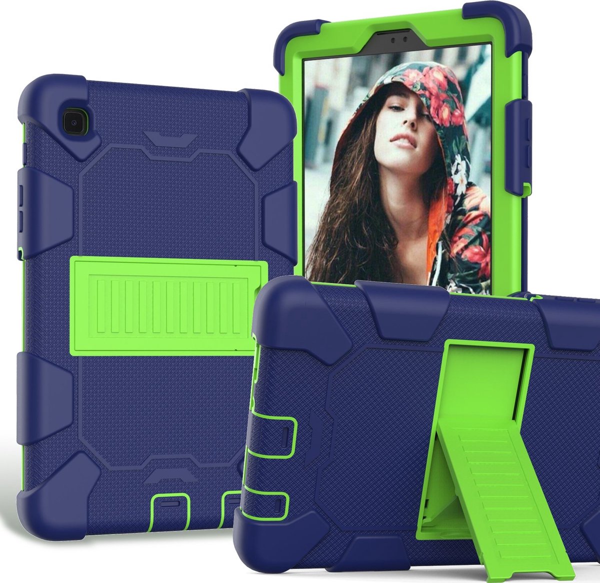 Mobigear Tablethoes geschikt voor Samsung Galaxy Tab A7 Lite Hardcase Backcover | Mobigear ShieldStand | Schokbestendig Galaxy Tab A7 Lite Telefoonhoesje | Anti Shock Proof + Standaard - Blauw / Groen