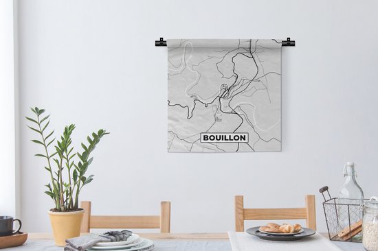Wandkleed - Wanddoek - Zwart Wit – België – Plattegrond – Stadskaart – Kaart – Bouillon - 60x60 cm - Wandtapijt