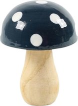 ornament paddenstoel 12 cm hout blauw/wit/naturel