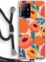 Case Company® - Oppo A94 5G hoesje met Koord - Perzik - Telefoonhoesje met Zwart Koord - Bescherming aan alle Kanten en Over de Schermrand