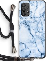 Case Company® - Samsung Galaxy A32 4G hoesje met Koord - Blauw marmer - Telefoonhoesje met Zwart Koord - Bescherming aan alle Kanten en Over de Schermrand
